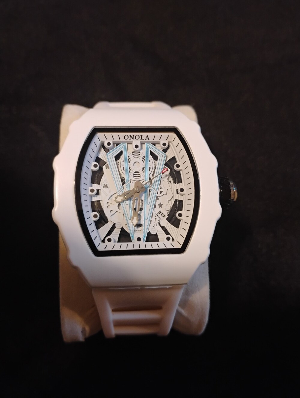 Onola White and Light Blue Skeleton Dial Sports Watch